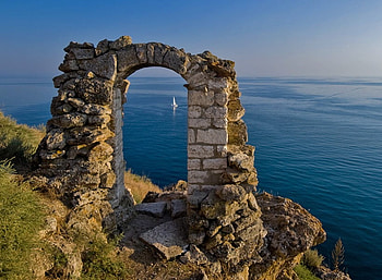Black Sea, blue, boat, sea, graphy, coast, old, bulgaria, nature, , fortress HD wallpaper