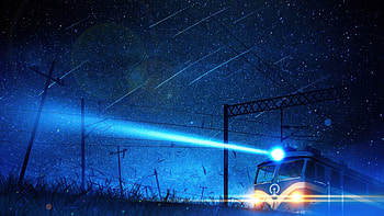 Midnight Rail Aura, train, night, stars, artist, artwork, art, digital-art, ai, pixiv HD wallpaper