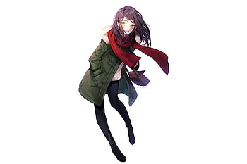 Red scarf, jacket, cute anime girl HD wallpaper