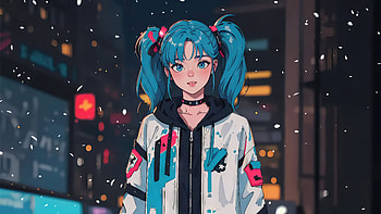 Anime Girl Embraces Snowy City, anime-girl, anime, artist, artwork, digital-art HD wallpaper