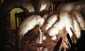 Fantasy, Rain, Chains, Girl, Spider, Monster, Ruin, Ruins HD wallpaper