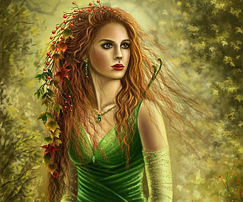 strange autumn, abstract, fantasy, green, autumn, nature, flowers, girl HD wallpaper