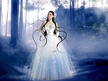 Bride in mist, mist, blue, fantasy, bride, people, woman HD wallpaper