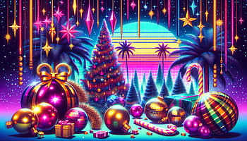 Vibrant Retro Christmas, christmas decorations, Christmas, palm tree HD wallpaper
