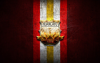 Sport Huancayo FC, golden logo, Liga 1 Apertura, red metal background, football, peruvian football club, CD Sport Huancayo logo, soccer, CD Sport Huancayo HD wallpaper