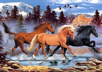 By Howard Robinson, animal, river, horse, painting, art, howard robinson HD wallpaper