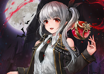 White hair, anime girl, vampire, original HD wallpaper