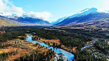 Eagle River Valley, Alaska, mountains, trees, autumn, landscape, clouds, sky, usa HD wallpaper