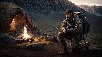 Camping, soldier, camp, campfire, mountain, tent HD wallpaper