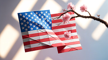 Flag Day Celebration - Ultra with American Flag and Cherry Blossoms, Flag Day, american flag, paper plane, cherry blossom, spring HD wallpaper