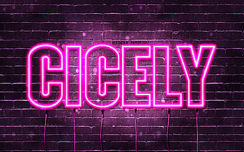 Cicely, , with names, female names, Cicely name, purple neon lights, Cicely Birtay, Happy Birtay Cicely, popular italian female names, with Cicely name HD wallpaper