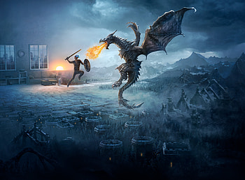Dragon Vs VR Human, artist, dragon HD wallpaper