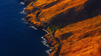 Road across the sea, aerial view, coast HD wallpaper