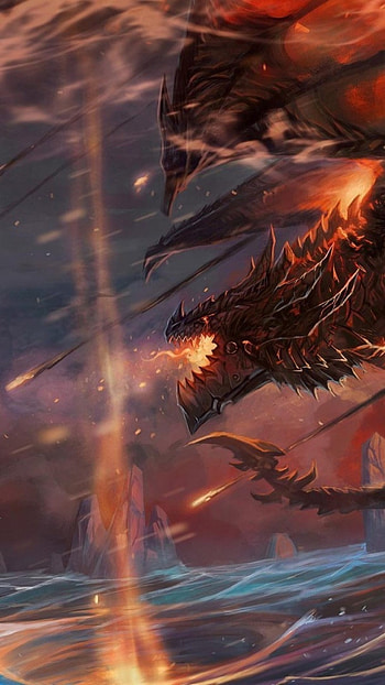World Of Warcraft, Dragon, Lightning, Ocean, Flame, Artwork HD phone wallpaper