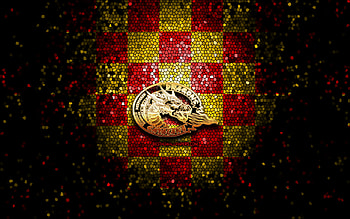Catalans Dragons, glitter logo, SLE, red yellow checkered background, rugby, english rugby club, Catalans Dragons logo, mosaic art HD wallpaper