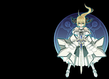 Saber Lily, blond hair, black, emotional, blonde, cute, knight, fate stay night, long hair, dress, sinister, , blonde hair, warrior, female, plain, sexy, blond, sword, hot, girl, armor, blade, anime girl, saber, simple, anime, serious, weapon, gown HD wallpaper