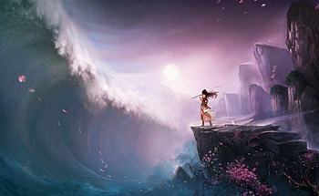 Standing Strong, waves, abstract, cg, strong, samurai HD wallpaper