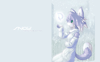 Furry (Anthropomorphic), Anime, Original, Green Eyes, Snow HD wallpaper