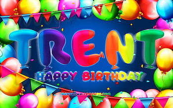 Happy Birtay Trent, , colorful balloon frame, Trent name, blue background, Trent Happy Birtay, Trent Birtay, popular american male names, Birtay concept, Trent HD wallpaper