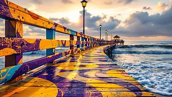 Vibrant Pier at Sunset - Ultra, pier, ocean, colorful, landscape HD wallpaper