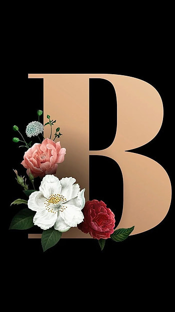 B Name, Floral Design, black background HD phone wallpaper