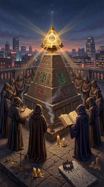Illuminati Apex | Luminous Pyramid | Eye Over the City, pyramid, hooded figure HD phone wallpaper