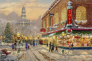 :), christmas, iarna, shopp, toy, winter, art, craciun, people, painting, thomas kinkade, pictura HD wallpaper