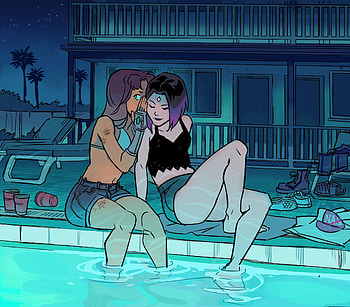 Starfire (Dc Comics), Comics, Teen Titans, Feet, Legs, Pool, Raven (Dc Comics), Short Hair HD wallpaper