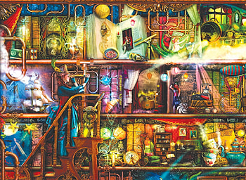 Safe travels, colorful, aimee stewart, collage, shelves, book, fantasy, texture, luminos, travel HD wallpaper
