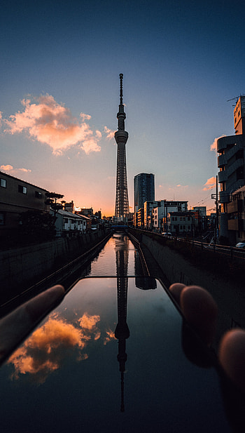 Tokyo Skytree: City Reflection, Tokyo, Japan, reflection, city HD phone wallpaper