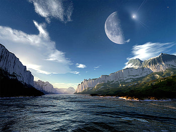 New Moon, river, moon, landscape, beautiful, nature, amazing HD wallpaper