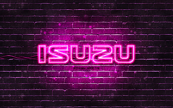 Isuzu purple logo, , purple brickwall, Isuzu logo, cars brands, Isuzu neon logo, Isuzu HD wallpaper