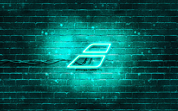 Babolat turquoise logo, , turquoise brickwall, Babolat logo, brands, Babolat neon logo, Babolat HD wallpaper