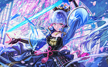 Kamisato Ayaka, blue sword, Genshin Impact, artwork, manga, Kamisato Ayaka Genshin Impact, Ayaka Kamisato HD wallpaper