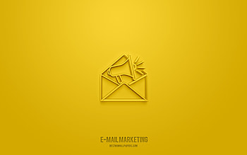 Email Marketing 3d icon, yellow background, 3d symbols, Email Marketing, Marketing icons, 3d icons, Email Marketing sign, Marketing 3d icons HD wallpaper