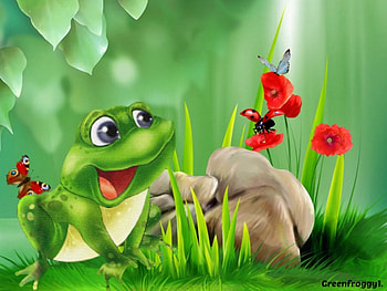WATCHING LADYBIRD, LADYBIRD, FROG, FLOWERS, CREATION HD wallpaper