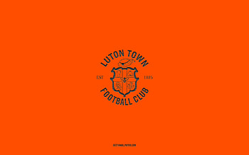 Luton FC, orange background, English football team, Luton FC emblem, EFL Championship, Luton, England, football, Luton FC logo HD wallpaper