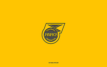 Jamaica national football team, yellow background, football team, emblem, CONCACAF, Jamaica, football, Jamaica national football team logo, North America HD wallpaper
