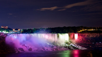 Waterfall at Night, night, river, lights, waterfall, nature, lake HD wallpaper