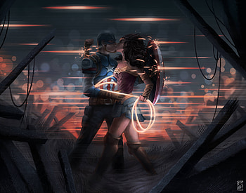 Captain America And Wonder Woman Kissing, captain-america, wonder-woman, superheroes, artwork, artist HD wallpaper