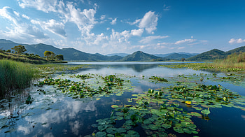 Quad — Serene Lily-Pad Lake Landscape, nature, landscape, aquatic plants, lake HD wallpaper