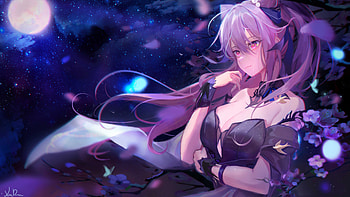 Purple Hair Pink Eyes Keqing Sky Background Genshin Impact HD wallpaper
