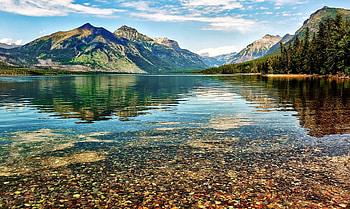 Lake McDonald, sky, clear water, Montana, lake HD wallpaper