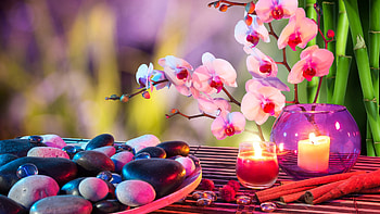 Spa, Plate, Candles, Bamboo, Stones, Orchids HD wallpaper