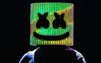 Marshmello, green neon mask , vector art, Marshmello drawing, creative art, Marshmello art, vector drawing, American DJ, Marshmello DJ HD wallpaper