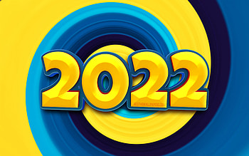 2022 yellow 3D digits, , Happy New Year 2022, abstract vortex backgrounds, 2022 concepts, 3D art, 2022 new year, 2022 year numbers, 2022 on colorful background, 2022 year digits HD wallpaper
