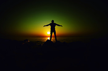 dom, Sunset, Silhouette, Miscellanea, Miscellaneous, Human, Person HD wallpaper