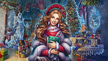 Christmas Time, digital, fantasy, art, , beautiful, angel, girl, woman HD wallpaper
