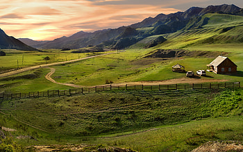 Mountain, Scenic, , Cloud, Forest, House, Landscape, Panorama, Place, Sky HD wallpaper