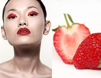 tutti frutti3, fuits, faces, girl, red strawberry, nice, make-up, pretty, face, lovely, odel, female HD wallpaper
